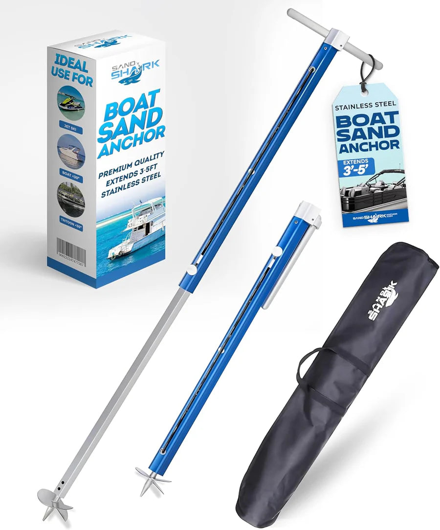 SandShark Ultimate XL Anchor – Heavy-Duty 3’–5’ Auger Anchor for Boats, Pontoons & Tritoons