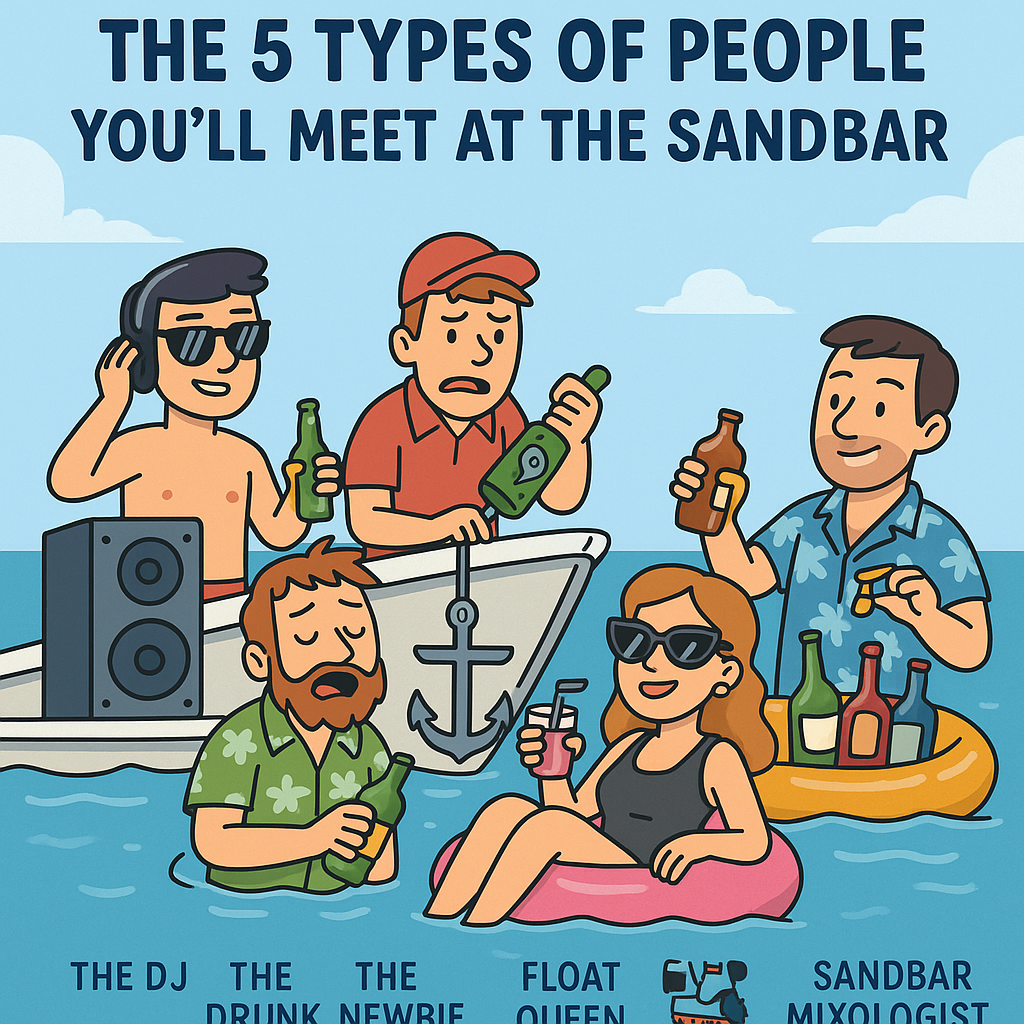 🚤 The 5 Types of People You’ll Meet at the Sandbar  (And Which One Are You?)