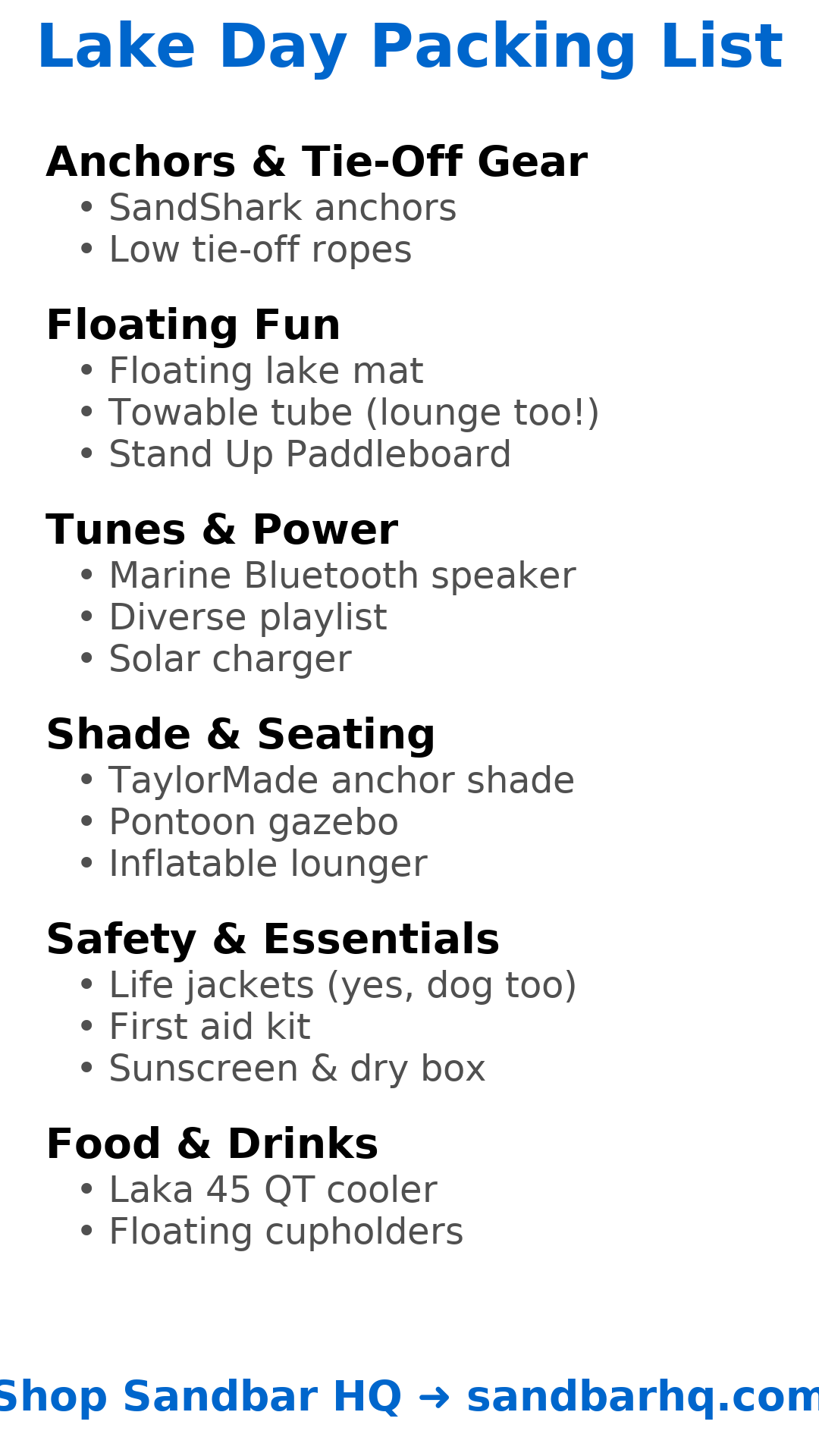 From Dock to Sandbar: A Complete Packing List for the Perfect Lake Day