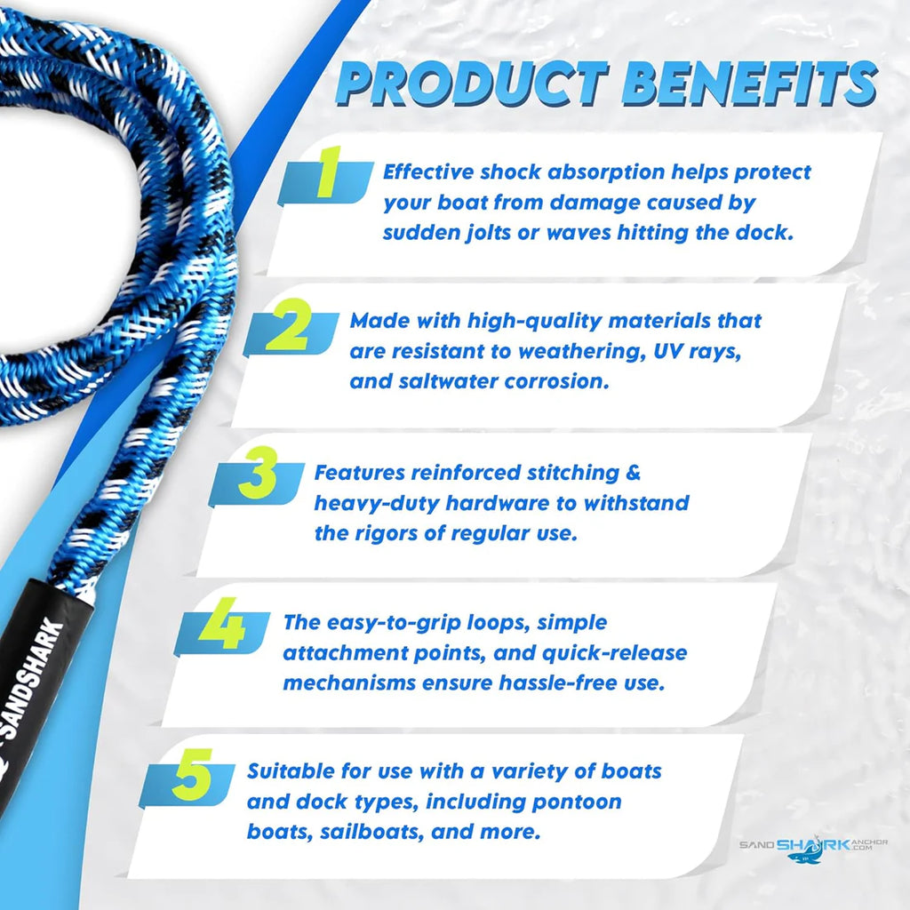 SandShark 7–14 ft Bungee Dock Line – Anchor & Mooring Rope for Boats & Jet Skis