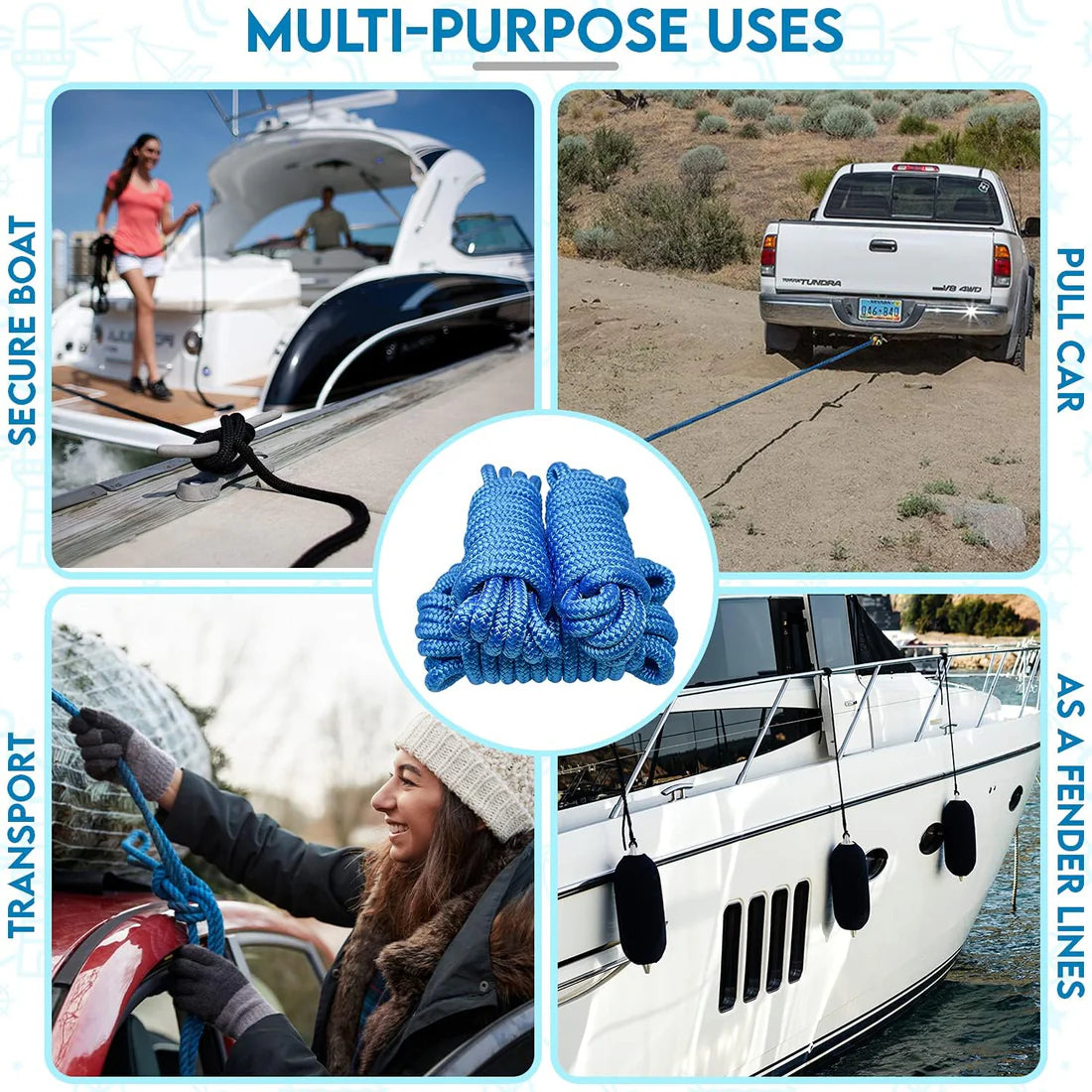 SandShark 4-Pack Premium Dock Lines – ½” x 15 ft Heavy-Duty Mooring Ropes for Boats, Jet Skis & Pontoons