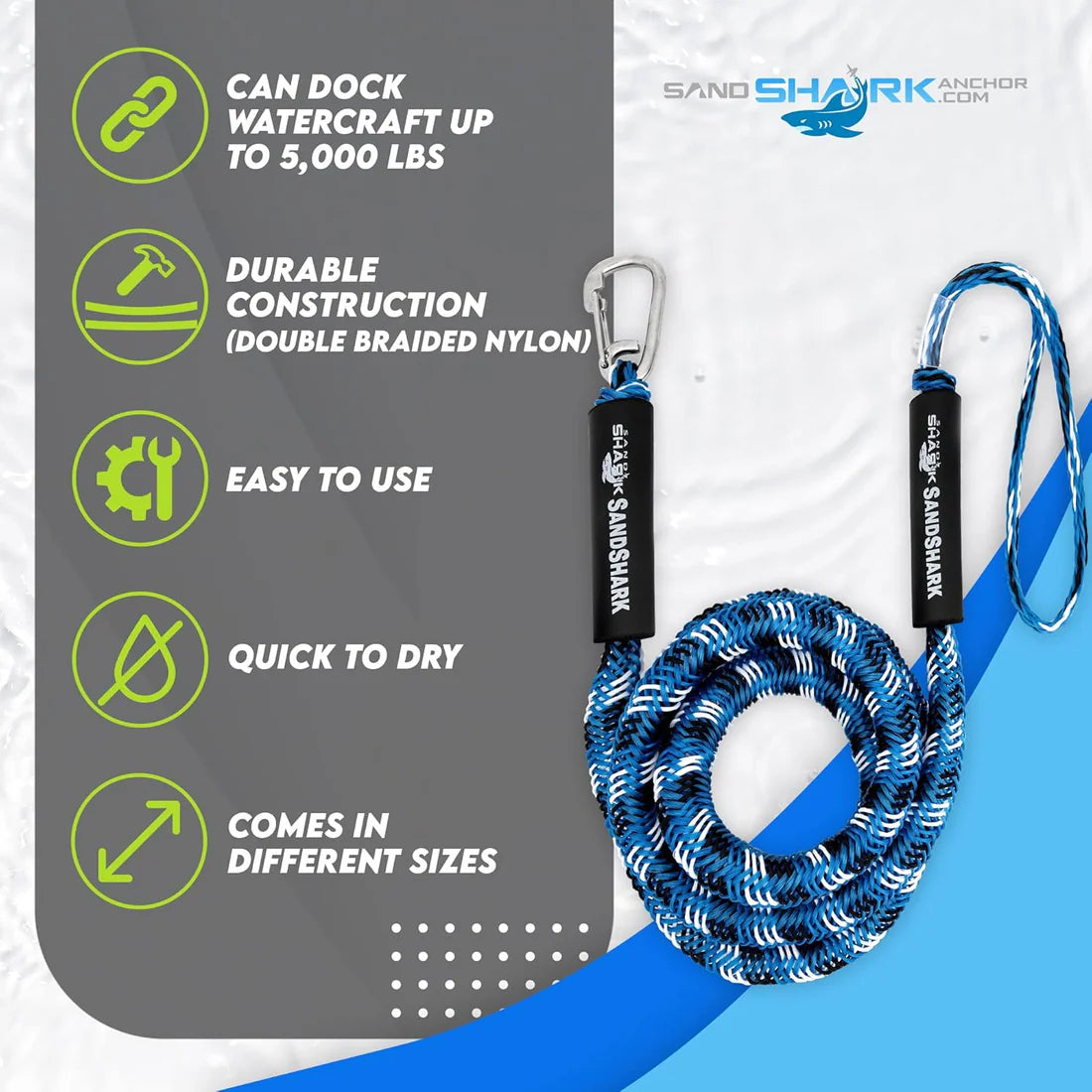 SandShark 7–14 ft Bungee Dock Line – Anchor & Mooring Rope for Boats & Jet Skis