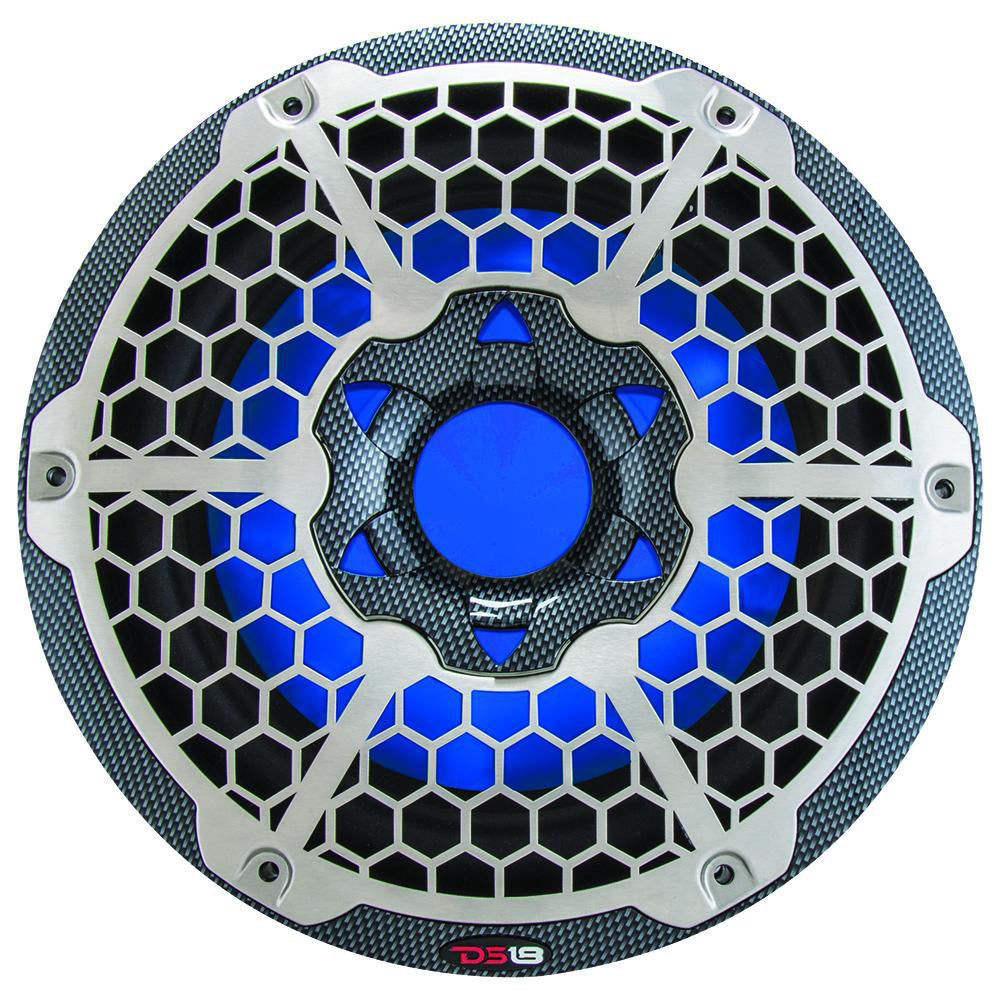 DS18 HYDRO 10" Marine Subwoofer w/ RGB Lights – 600W – Carbon Fiber