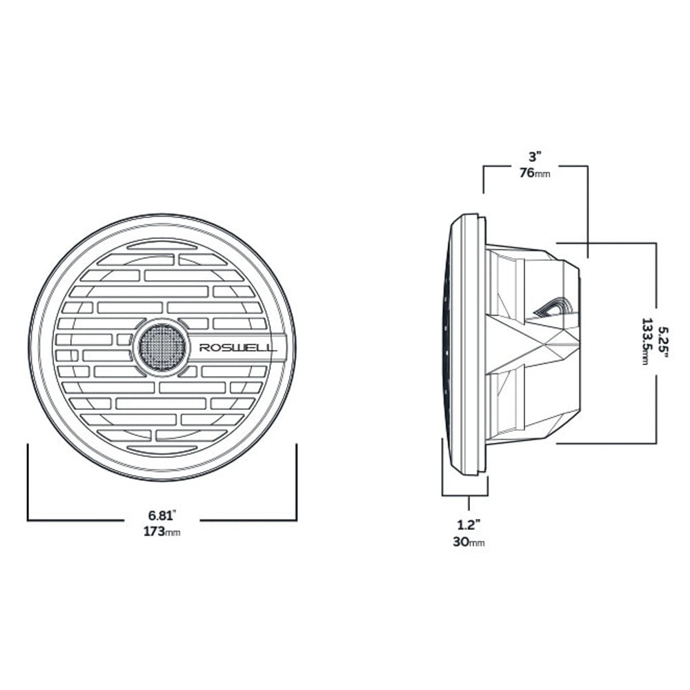 Roswell R1 7.7” Marine Speakers – White, 90W RMS / 180W Peak with RGB Lighting