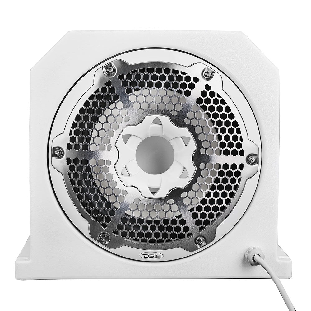 White DS18 10 inch HYDRO marine sub enclosure with passive radiator and RGB illumination