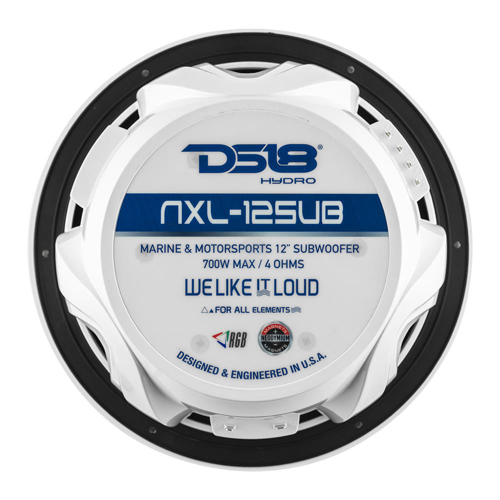 Waterproof DS18 HYDRO 12 inch white subwoofer for boats with LED lighting