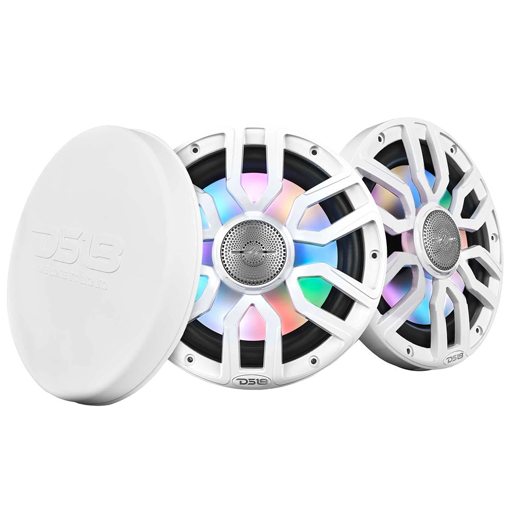 DS18 8 inch white coaxial marine speakers with bullet tweeter and LED lights