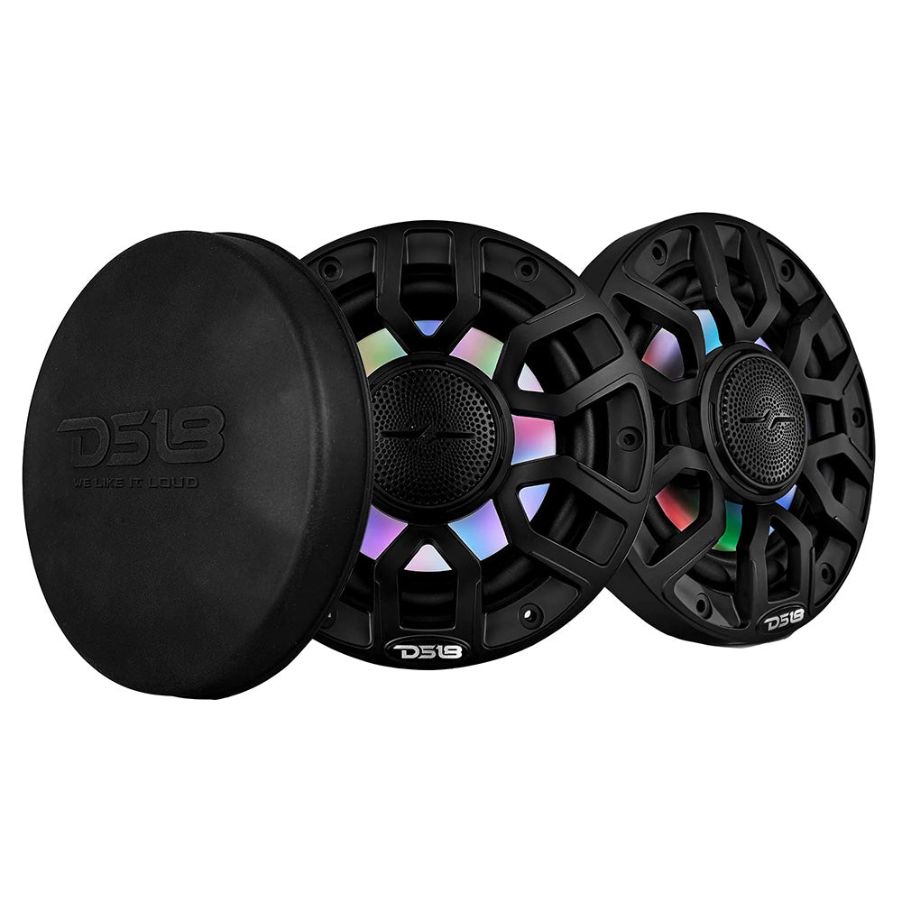 DS18 6.5 inch black coaxial marine speakers with bullet tweeter and LED lights