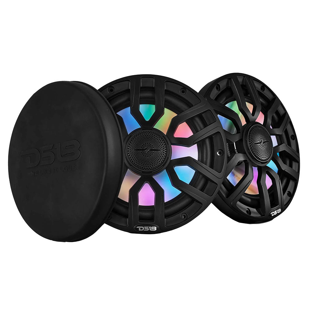 DS18 8 inch black coaxial marine speakers with bullet tweeter and LED lights