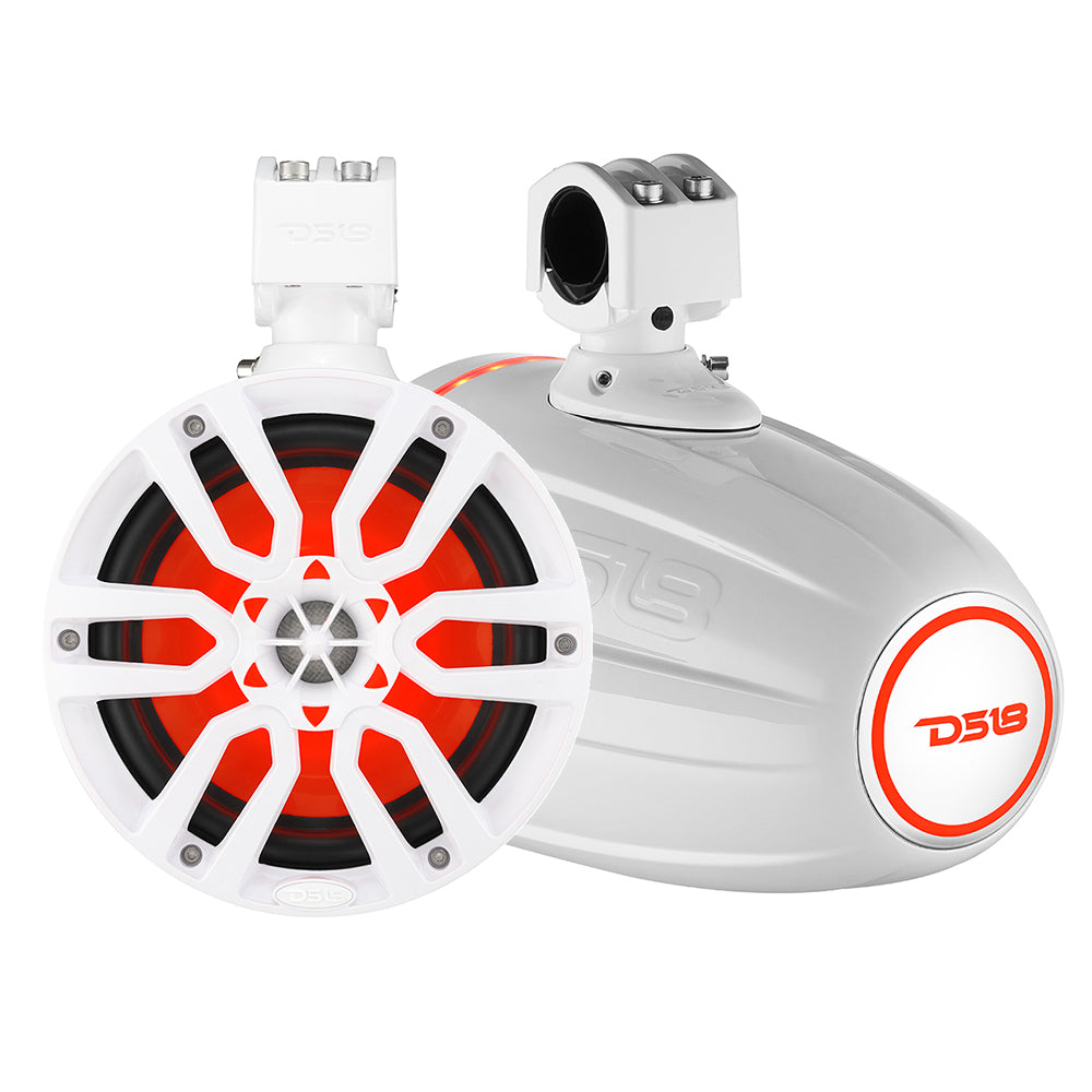 DS18 HYDRO X Series 6.5 inch white wakeboard tower pod speaker with RGB LED lights