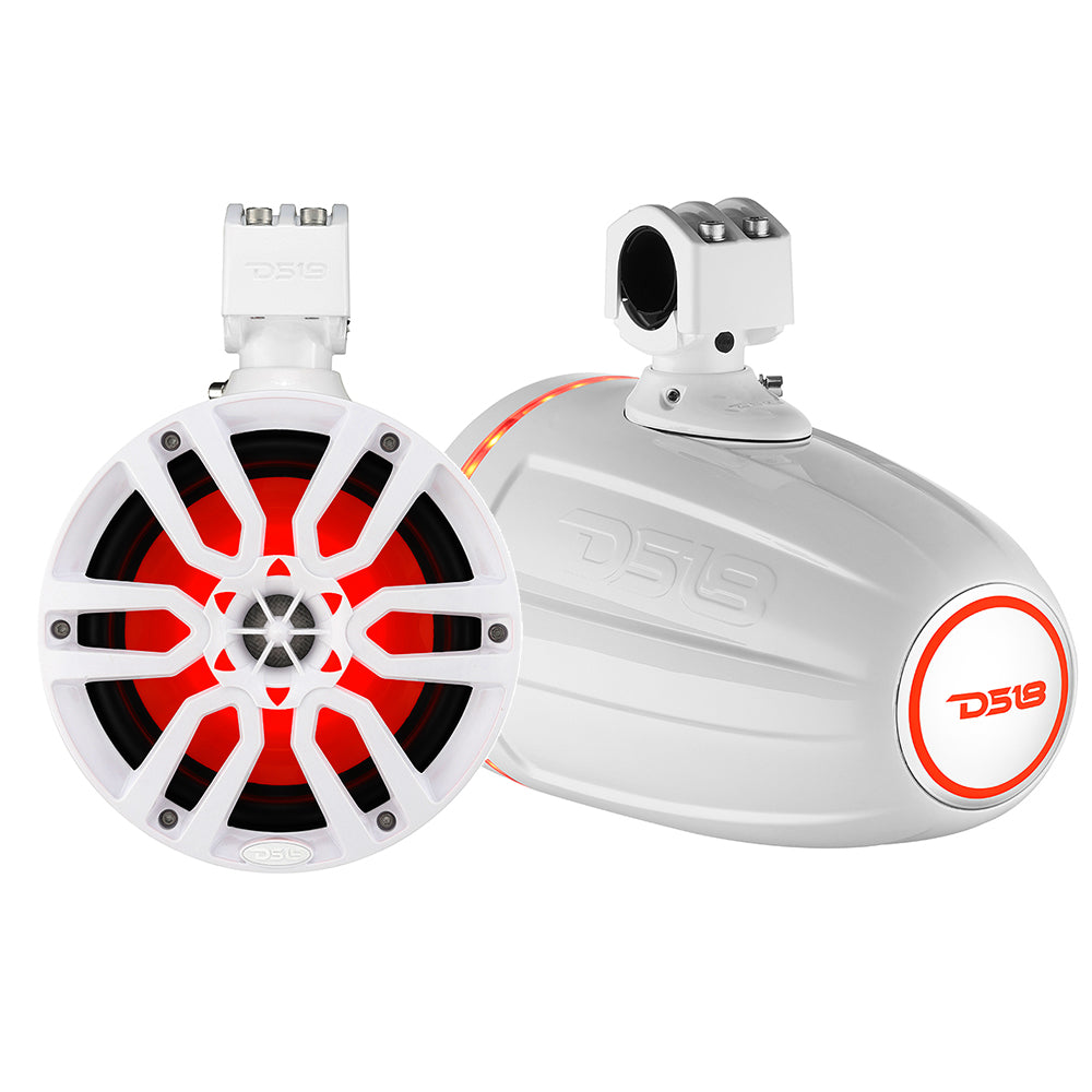 DS18 HYDRO X Series 8 inch white wakeboard tower pod speaker with RGB LED lights – 375W