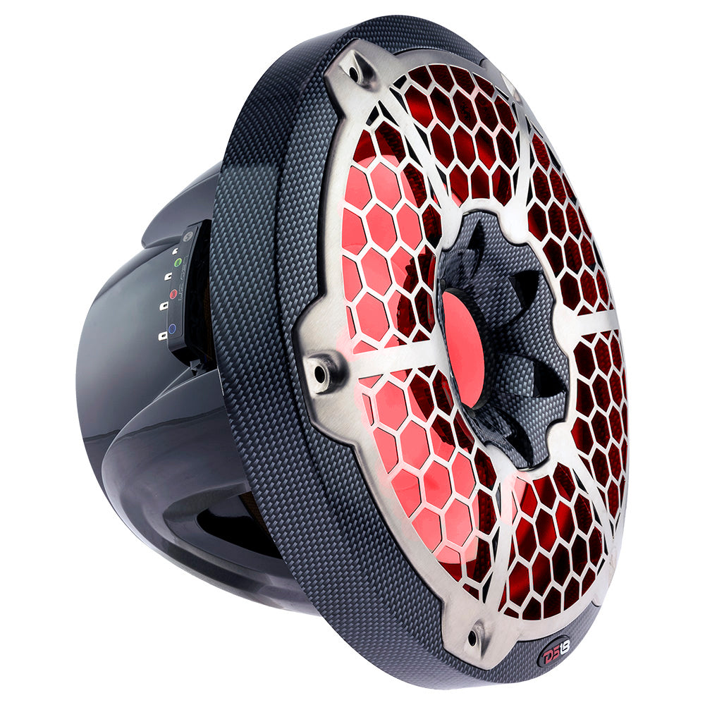 DS18 HYDRO 10" Marine Subwoofer w/ RGB Lights – 600W – Carbon Fiber