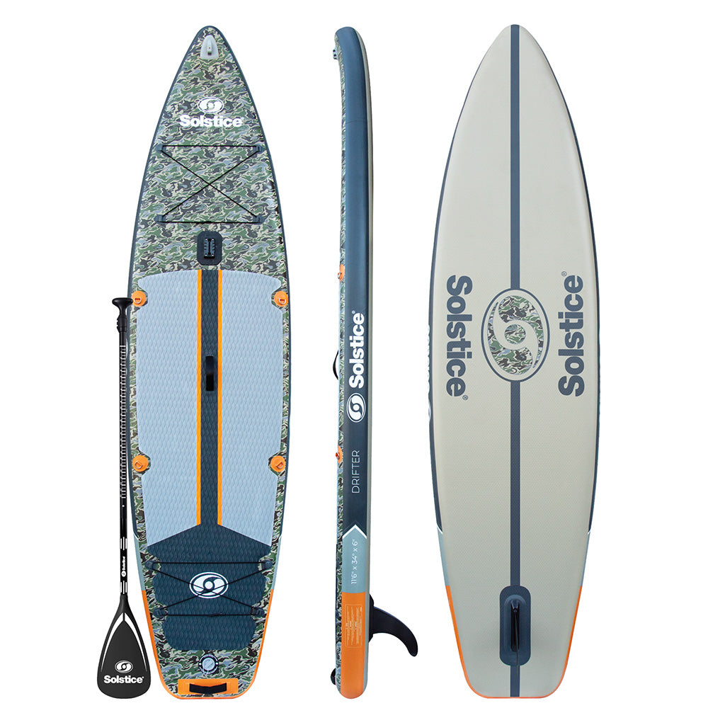 Solstice 11’6” Drifter Fishing Inflatable Paddleboard Kit – Stand-Up SUP for Lakes, Rivers & Coastal Adventures
