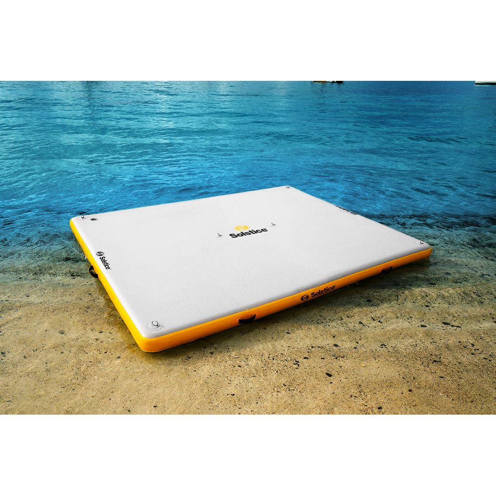 Solstice inflatable floating dock platform for lakes, durable water mat for swimming, lounging, and paddleboarding, heavy-duty drop-stitch design