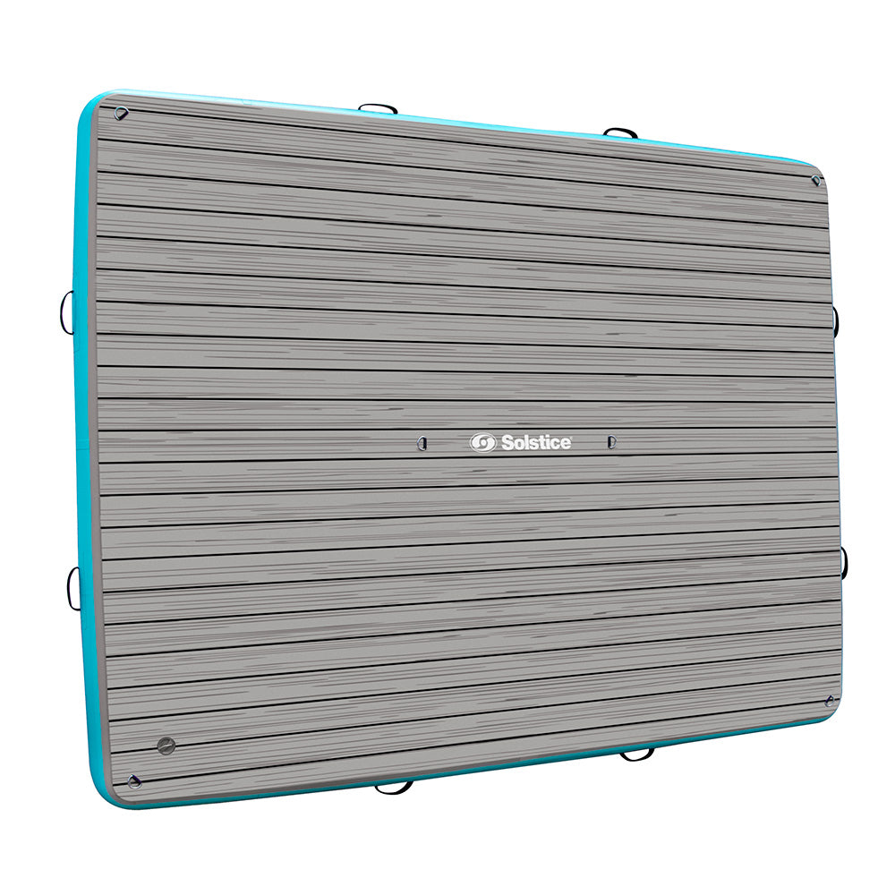 “Solstice inflatable dock with teal edge and gray deck for water lounging and lake activities”