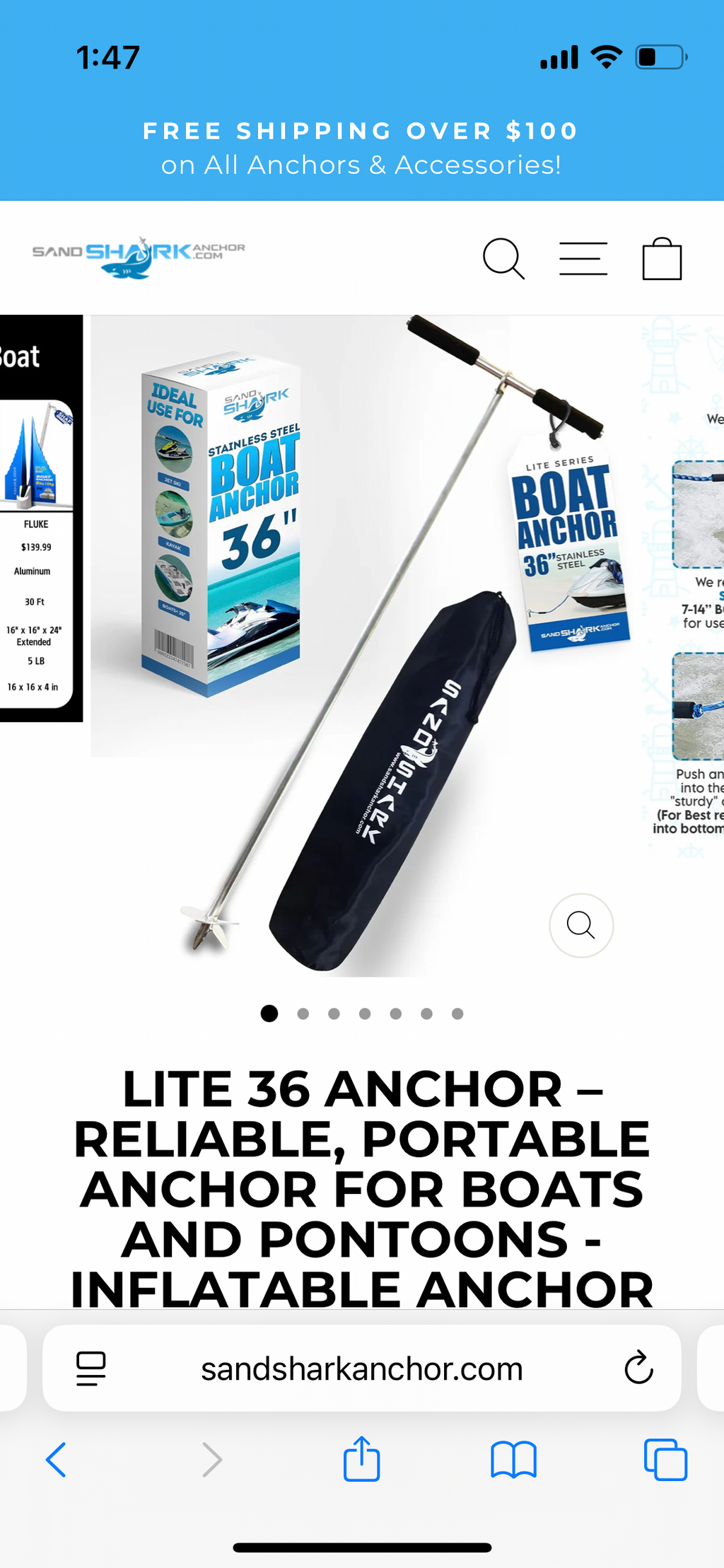 🦈 SandShark Lite Series 36” Stainless Steel Boat Anchor