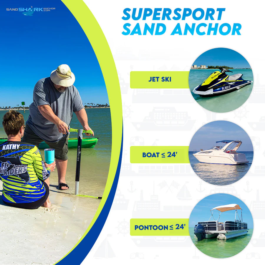🦈 SandShark SuperSport 3.0 Anchor – Adjustable 29”–48” (2025 Patent-Pending Design)