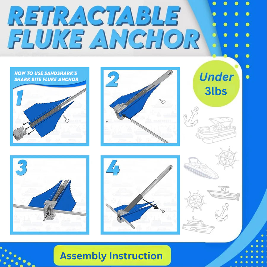 ⚓ SandShark Fluke Anchor – Premium Anchor for Boats & Pontoons (5lb, Retractable Shaft)