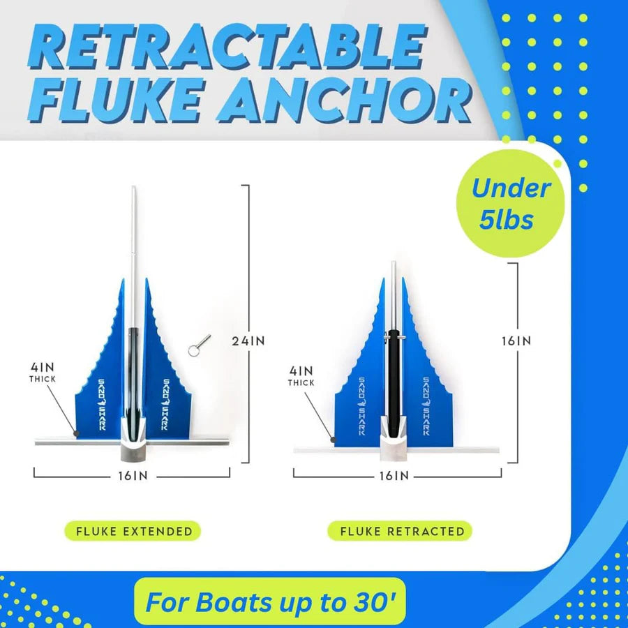 ⚓ SandShark Fluke Anchor – Premium Anchor for Boats & Pontoons (5lb, Retractable Shaft)
