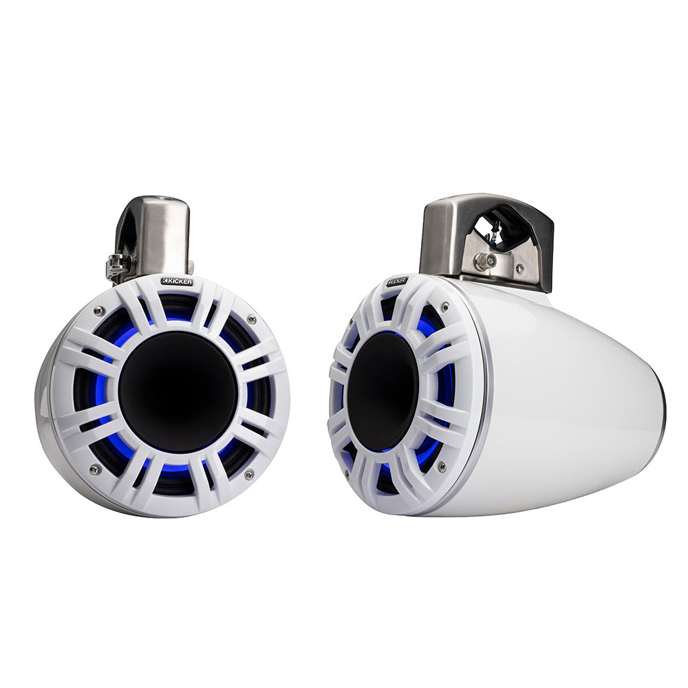 KICKER KMTCX65 6.5” LED Horn-Loaded Marine Tower Speakers – Black or White (Pair)