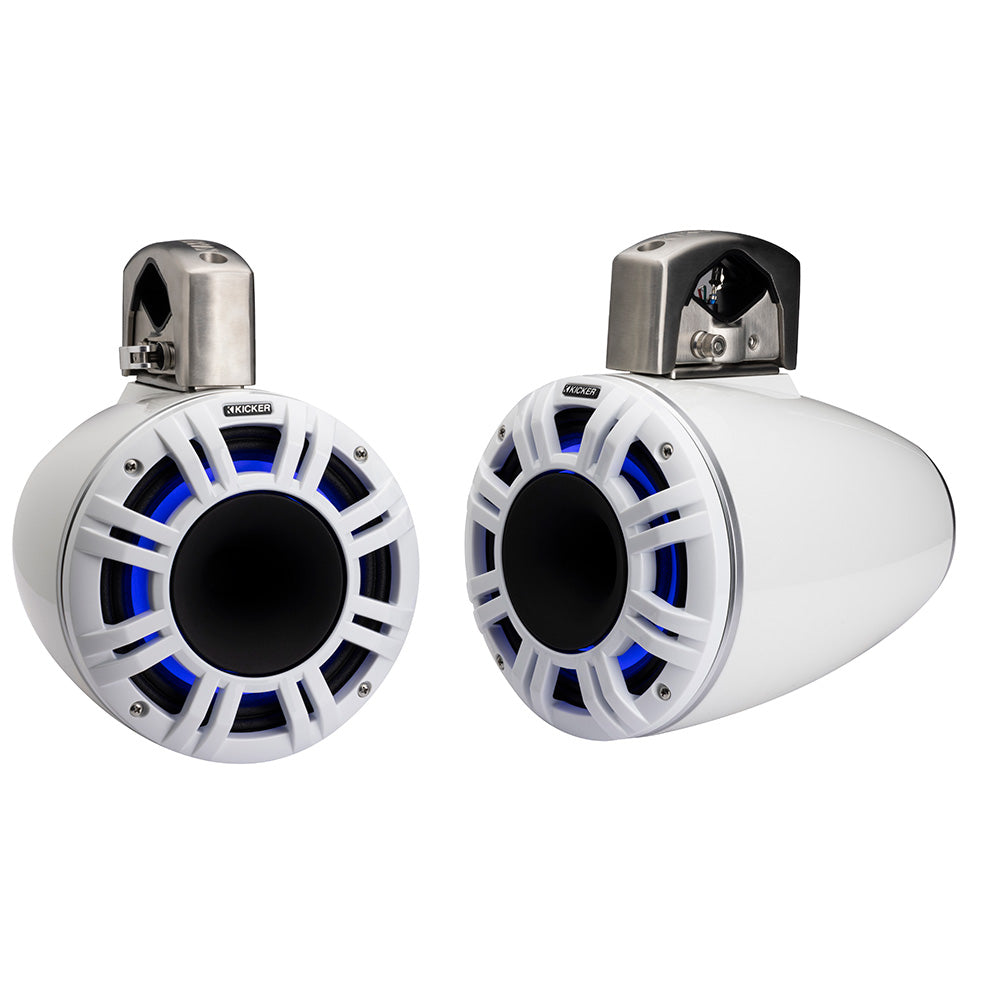 KICKER KMTCX8L 8” LED Horn-Loaded Marine Tower Speakers – Black or White (Pair)