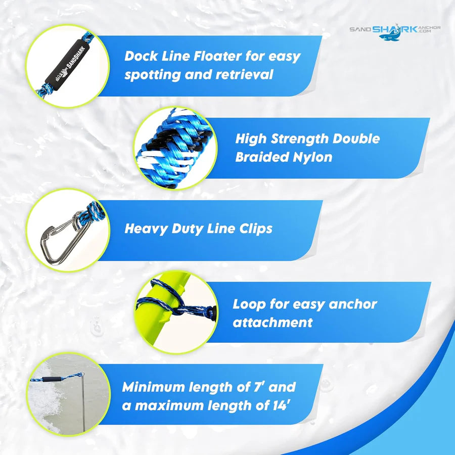 SandShark Heavy Duty Bungee Dock Line – Adjustable 7–21 ft