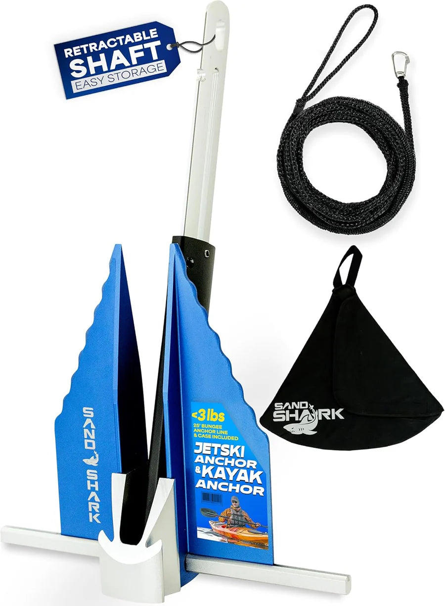 SandShark Mini Fluke Anchor Kit – Jet Ski, Kayak & PWC Anchor (Anchor + Line + Case)