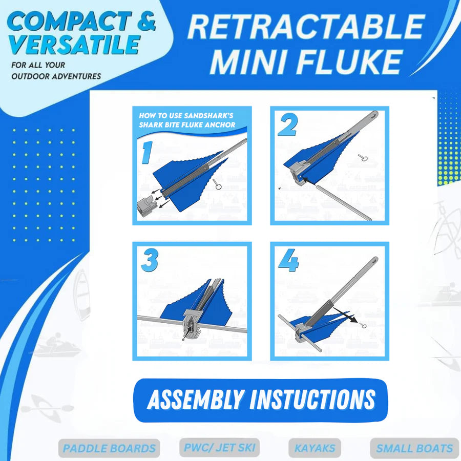 SandShark Mini Fluke Anchor Kit – Jet Ski, Kayak & PWC Anchor (Anchor + Line + Case)