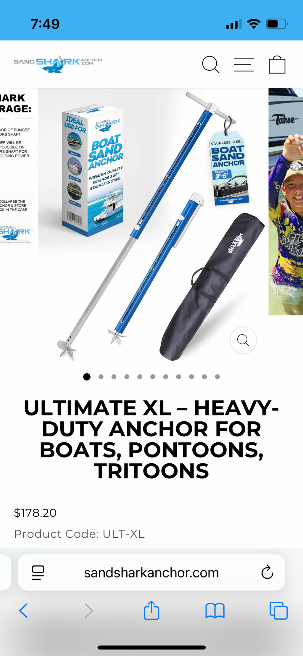 SandShark Ultimate XL Anchor – Heavy-Duty 3’–5’ Auger Anchor for Boats, Pontoons & Tritoons