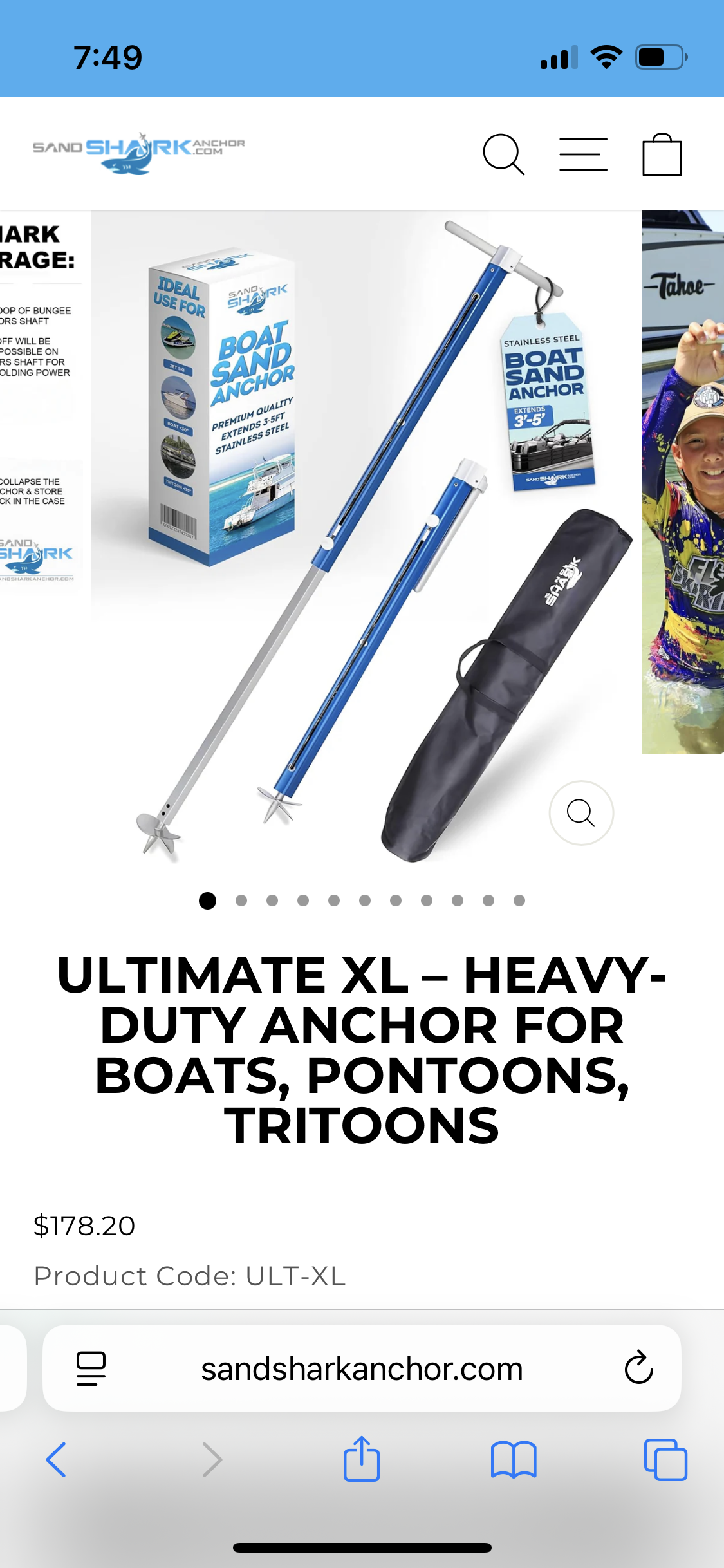 SandShark Ultimate XL Anchor – Heavy-Duty 3’–5’ Auger Anchor for Boats, Pontoons & Tritoons