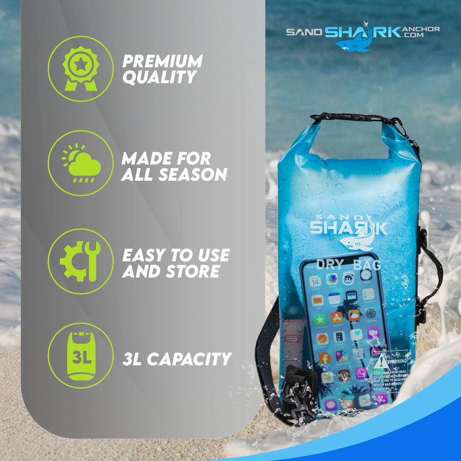 SandShark 3L Dry Bag – Waterproof Gear Storage for Boating, Kayaking & Sandbar Days